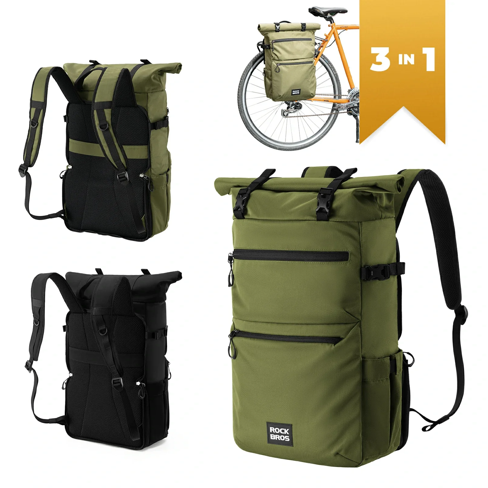 3 in 1 Bike Pannier Bag Rack Shoulder Bag 11-16L - Image 4