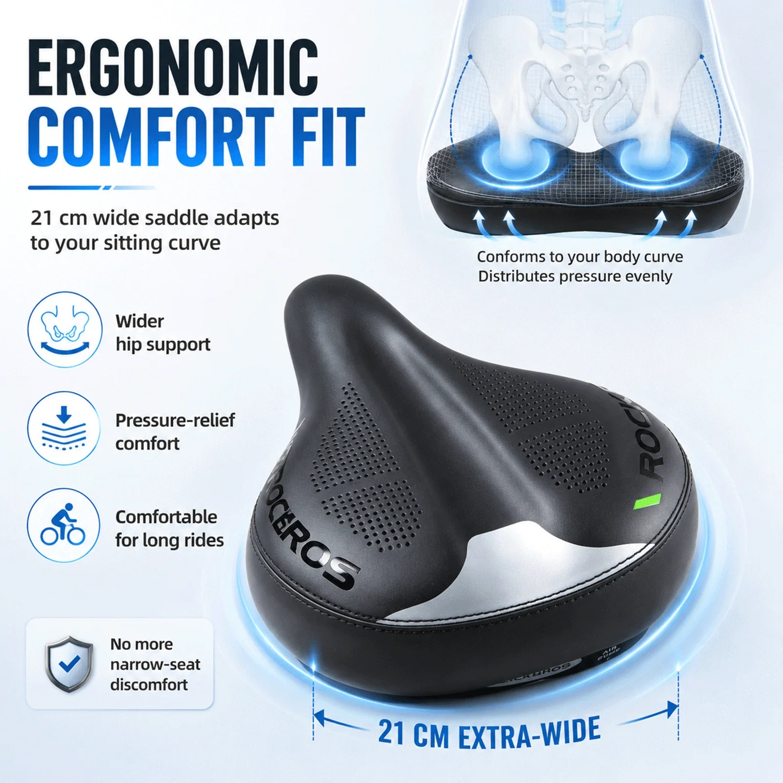 Adjustable Air Cushion Bike Saddle Wide Comfort Shock Absorbing Seat - Image 4