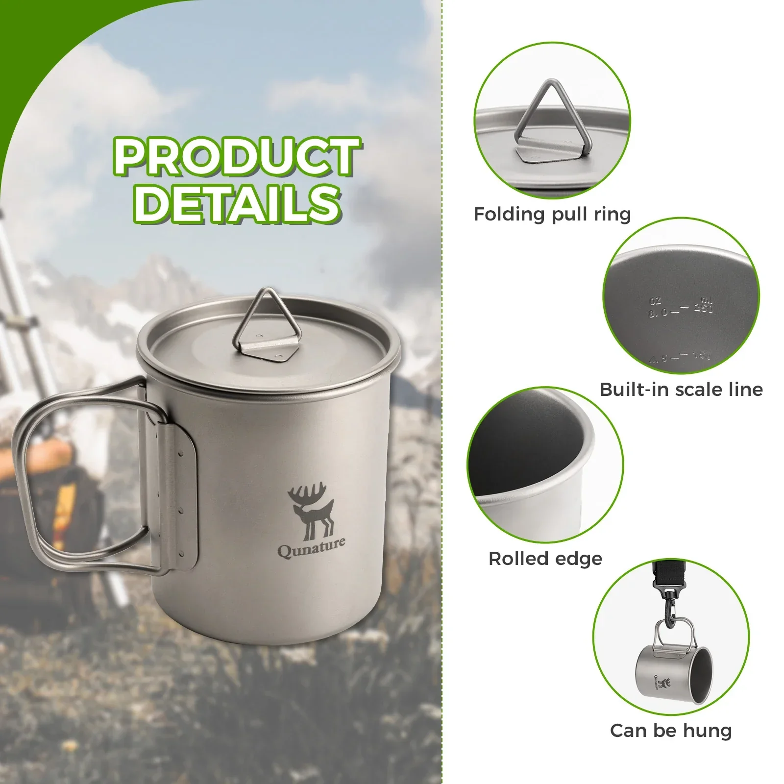 Pure Titanium Folding Mug Lightweight Durable with Lid for Outdoor Camping - Image 4