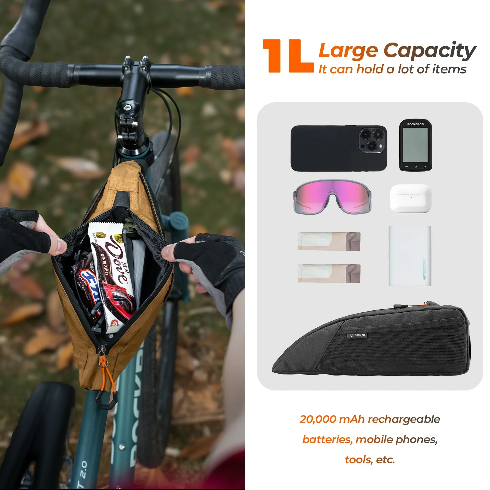Qunature Bikepacking Top Tube Bag For Gravel Bike - Image 5
