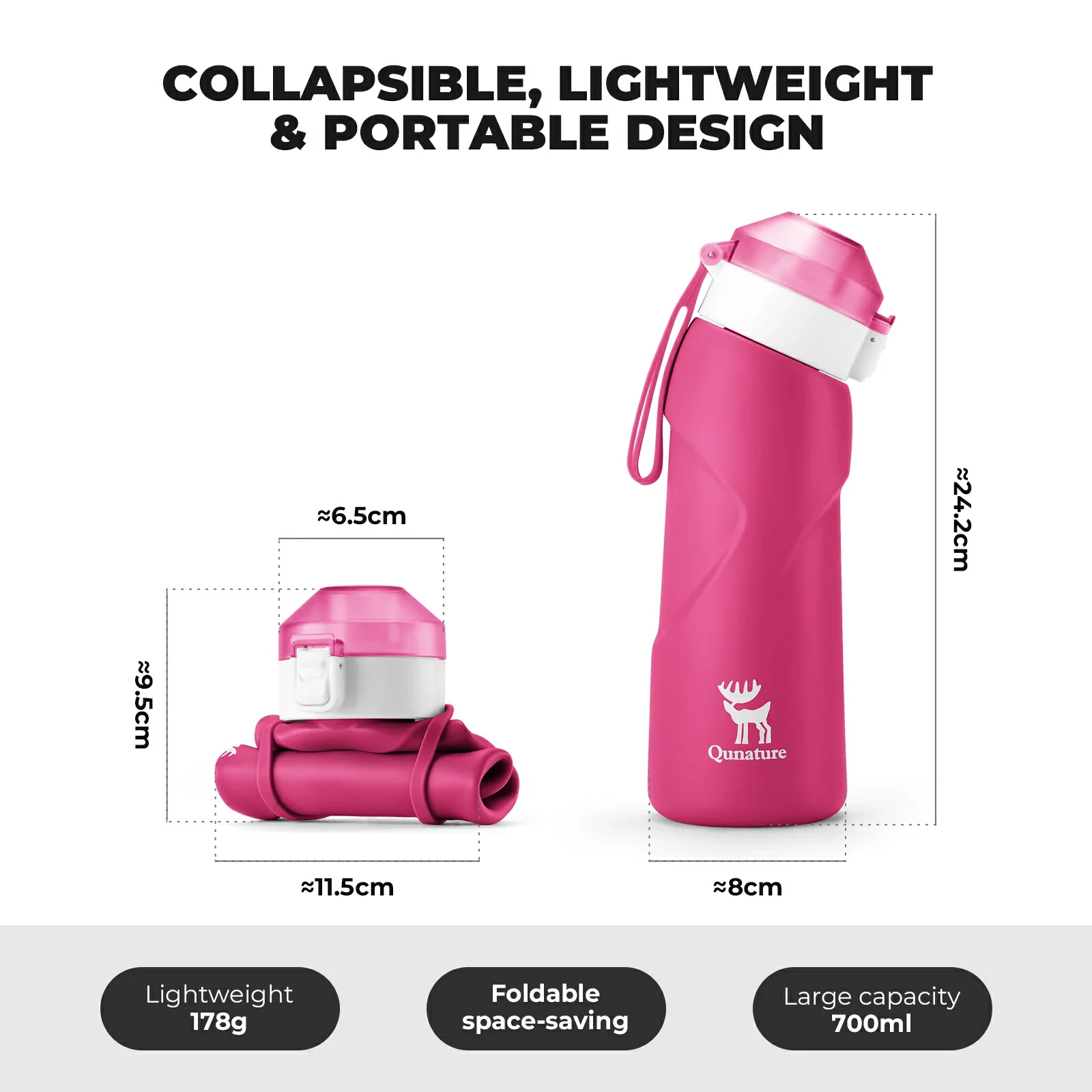 Qunature Collapsible Water Bottle Silicone 700 ml - Image 12