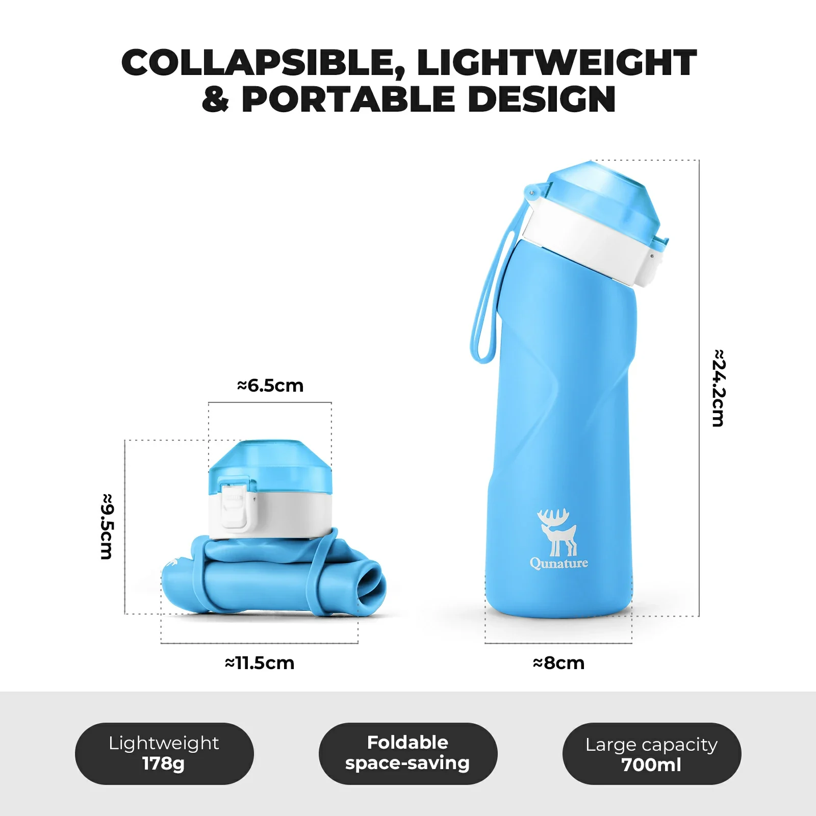 Qunature Collapsible Water Bottle Silicone 700 ml - Image 16