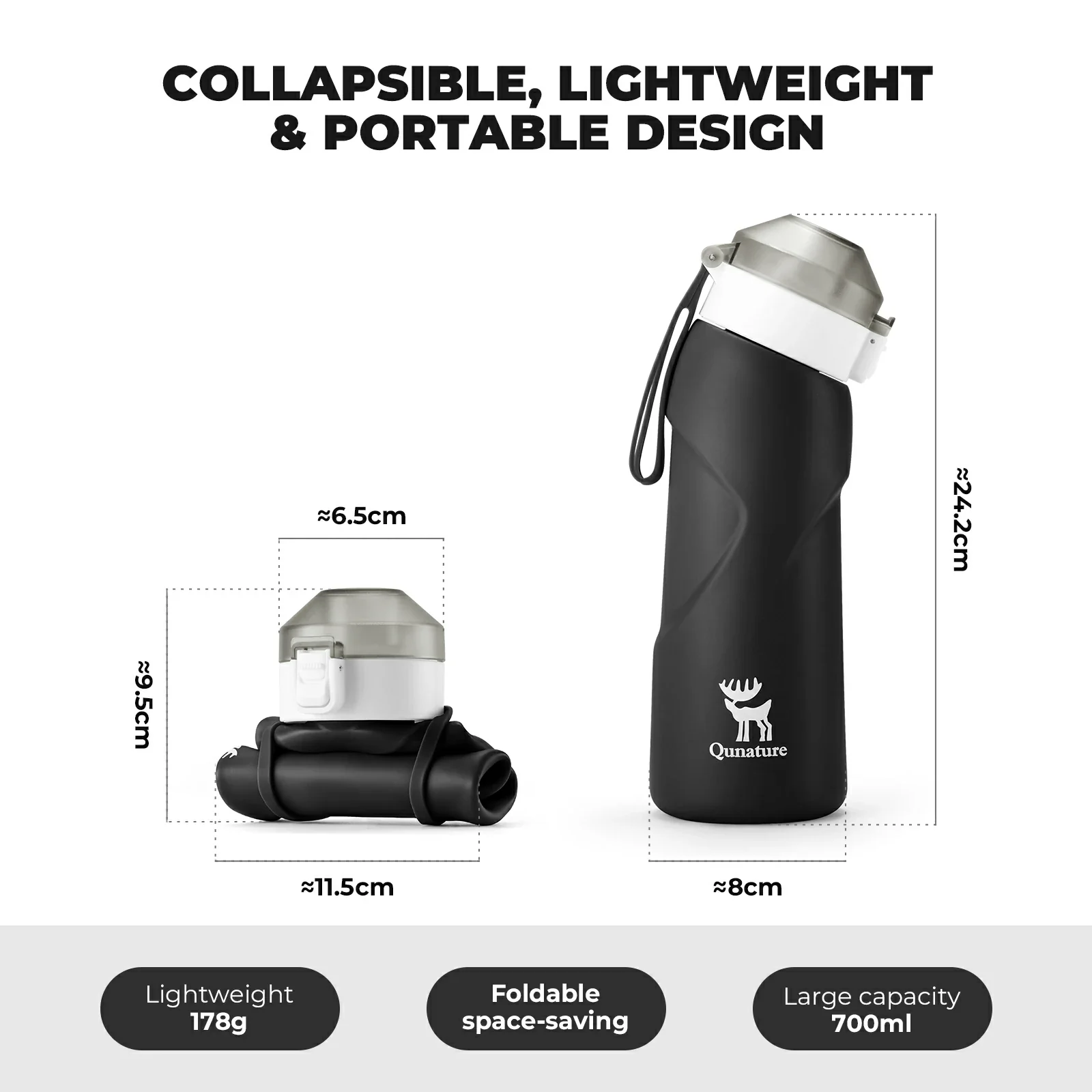 Qunature Collapsible Water Bottle Silicone 700 ml - Image 4
