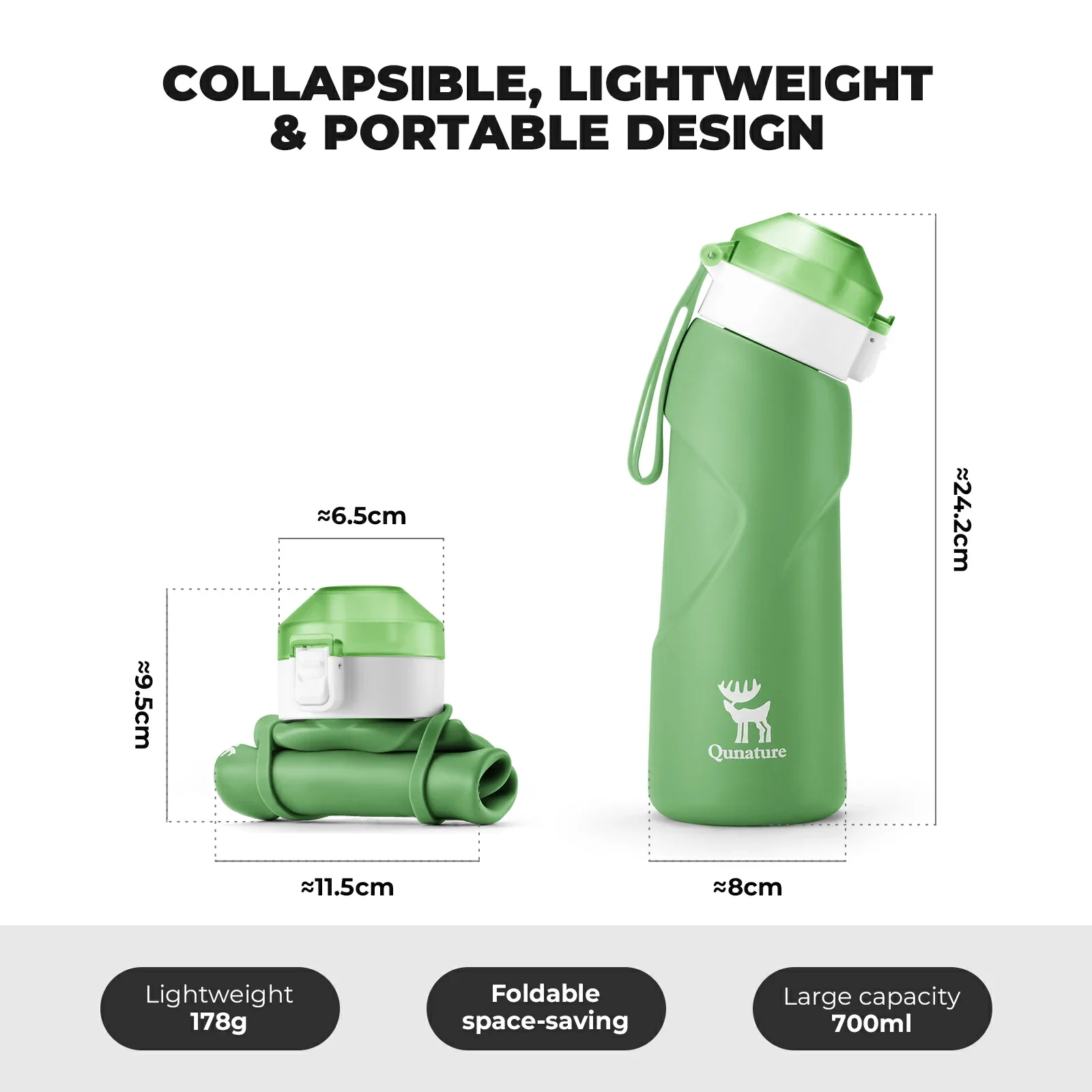 Qunature Collapsible Water Bottle Silicone 700 ml - Image 8
