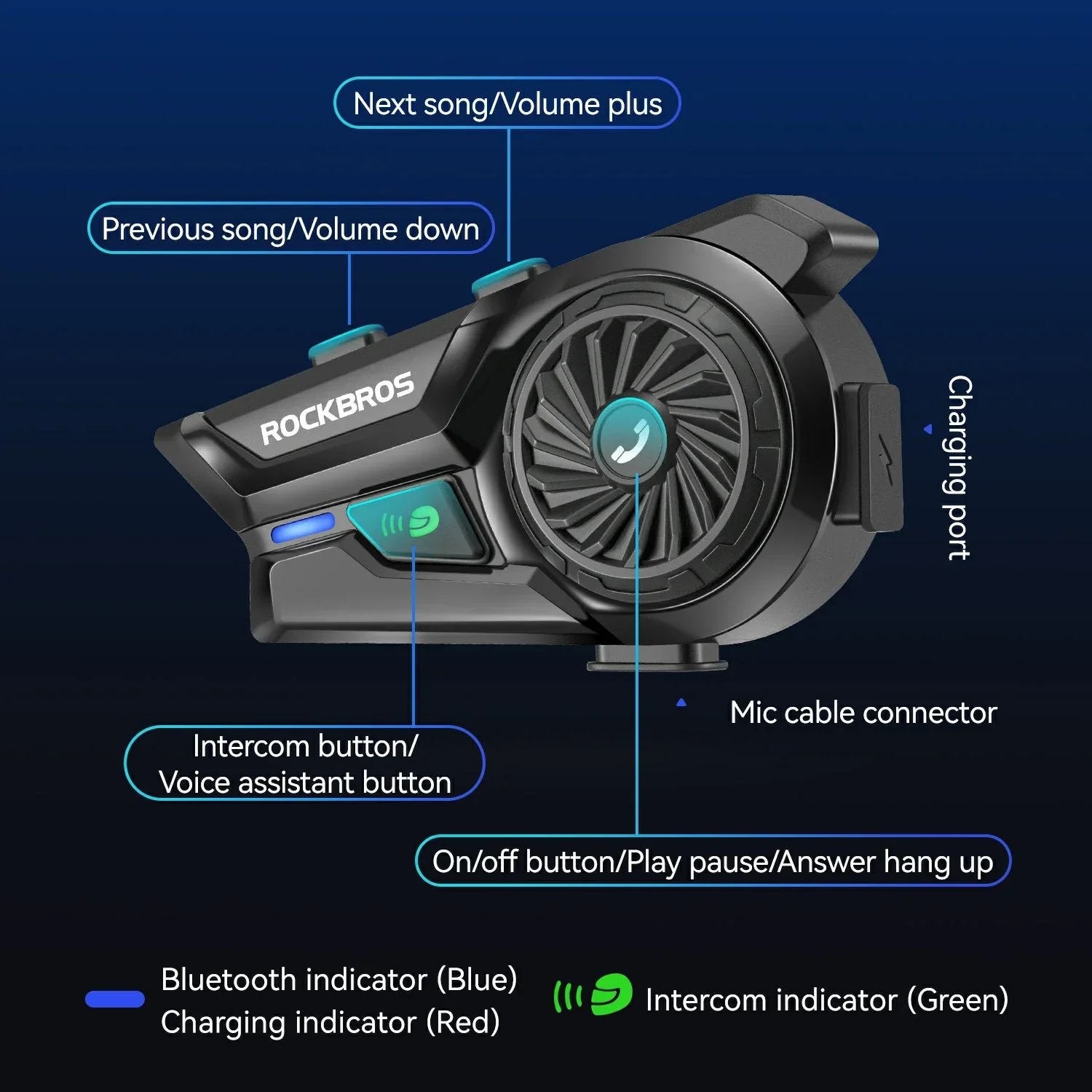 R1 Motorcycle Bluetooth Communication System Headset Helmet Speakers - Image 5