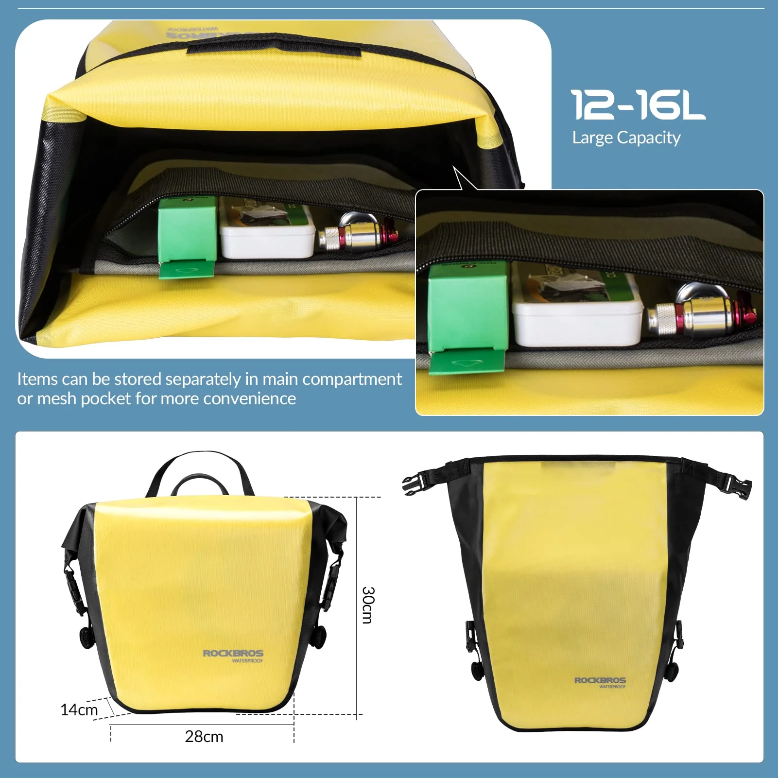 ROCKBROS 100% Waterproof Cycling Pannier Bag 10-12L - Image 4