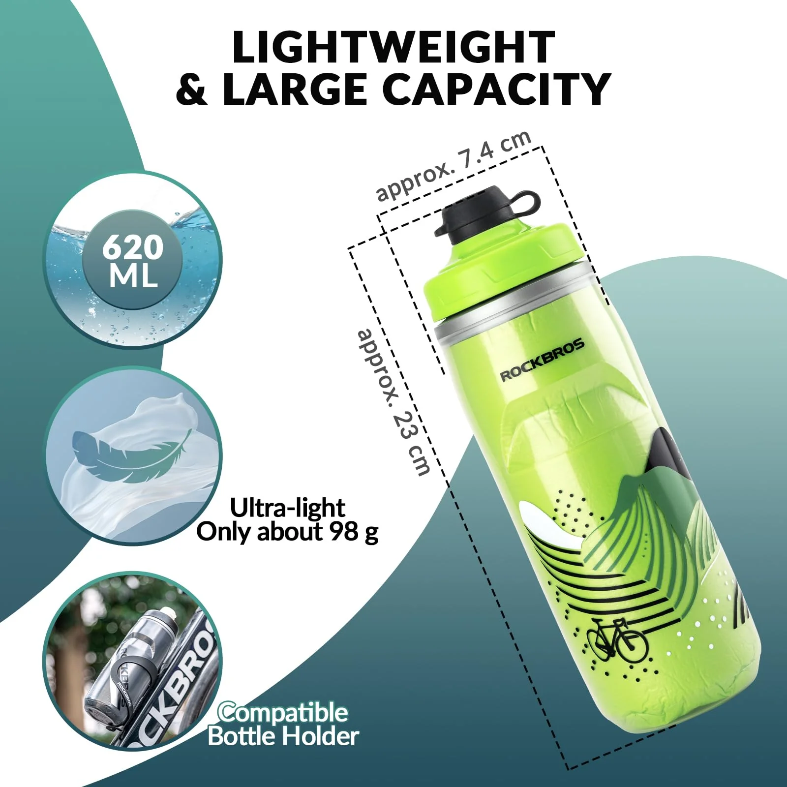 ROCKBROS 620ml Leakproof Insulated Sports Water Bottle for Bikes Outdoor - Image 6