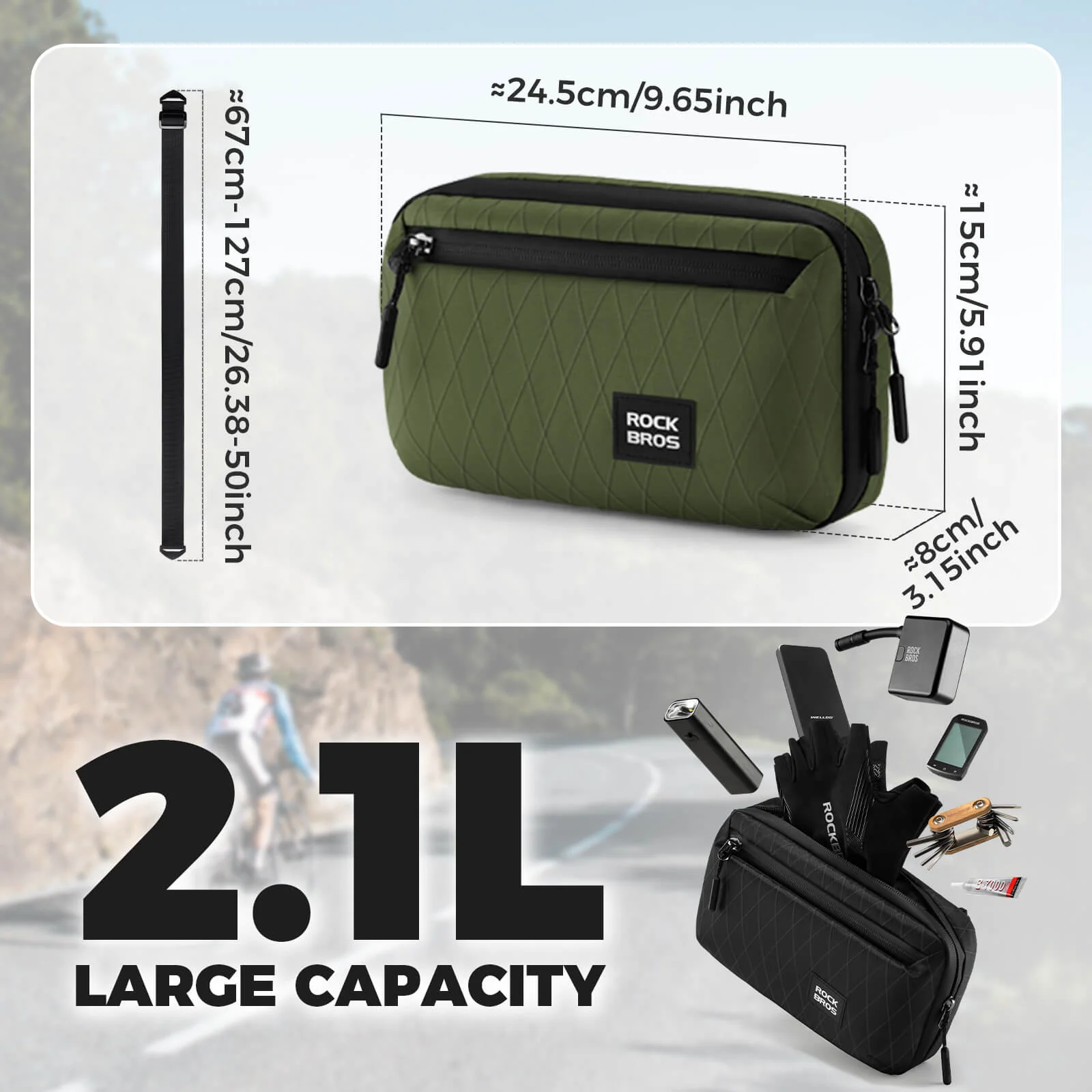 ROCKBROS Bike Handlebar Bag Versatile Crossbody Bag 2.1L - Image 11