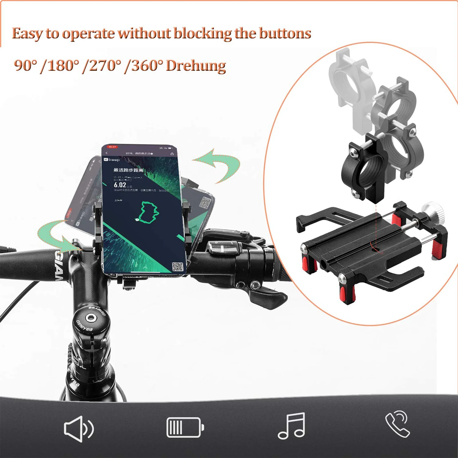 ROCKBROS Bike Mobile Phone Holder CNC Aluminum Bracket Five Claws Phone Holder - Image 7