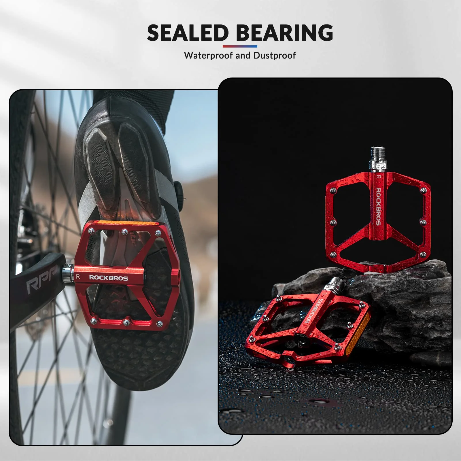 ROCKBROS Bike Pedals Aluminum Alloy Light Flat Pedals with Reflectors - Image 16