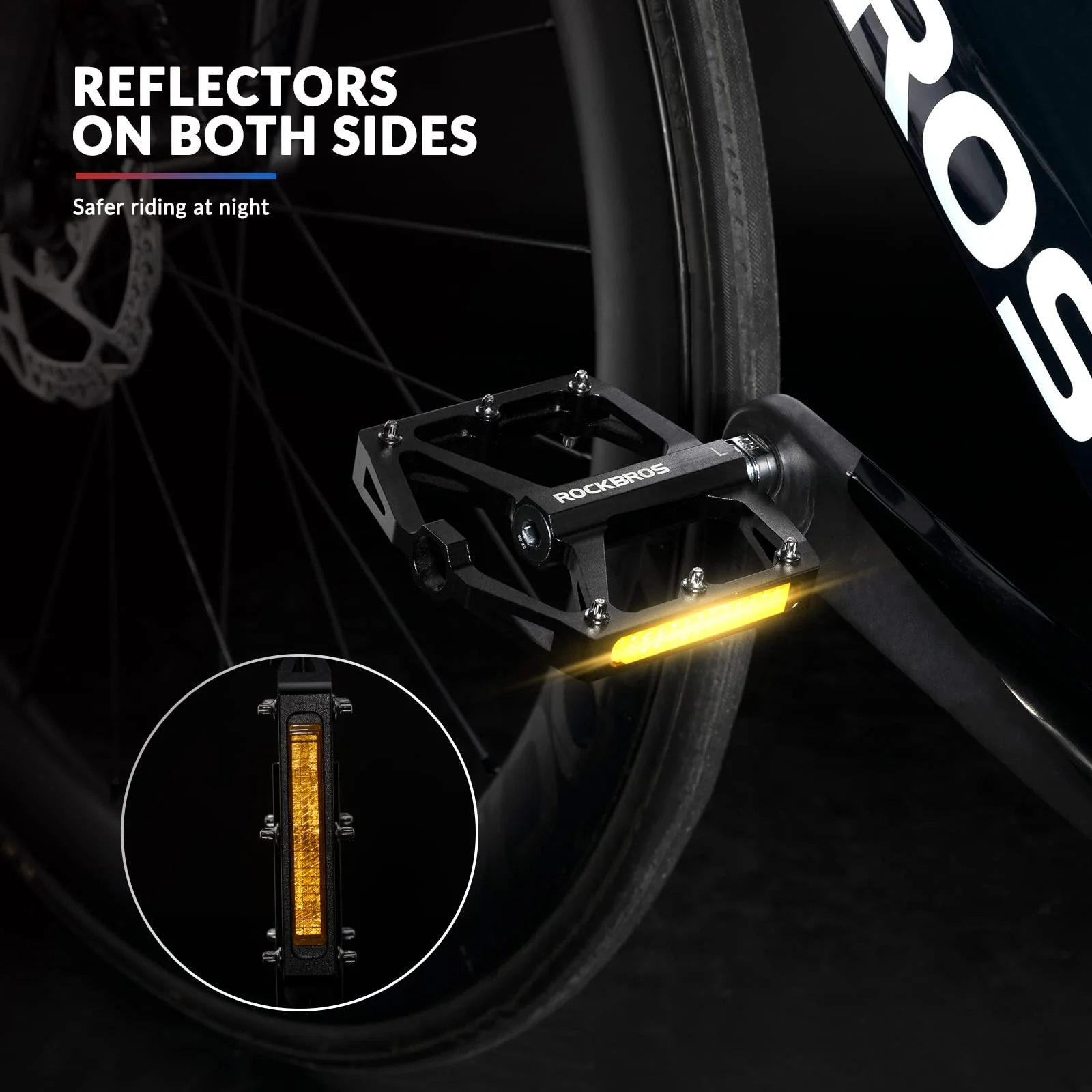 ROCKBROS Bike Pedals Aluminum Alloy Light Flat Pedals with Reflectors - Image 17