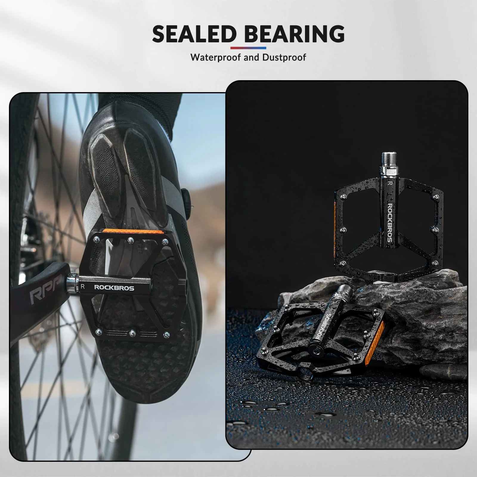 ROCKBROS Bike Pedals Aluminum Alloy Light Flat Pedals with Reflectors - Image 4