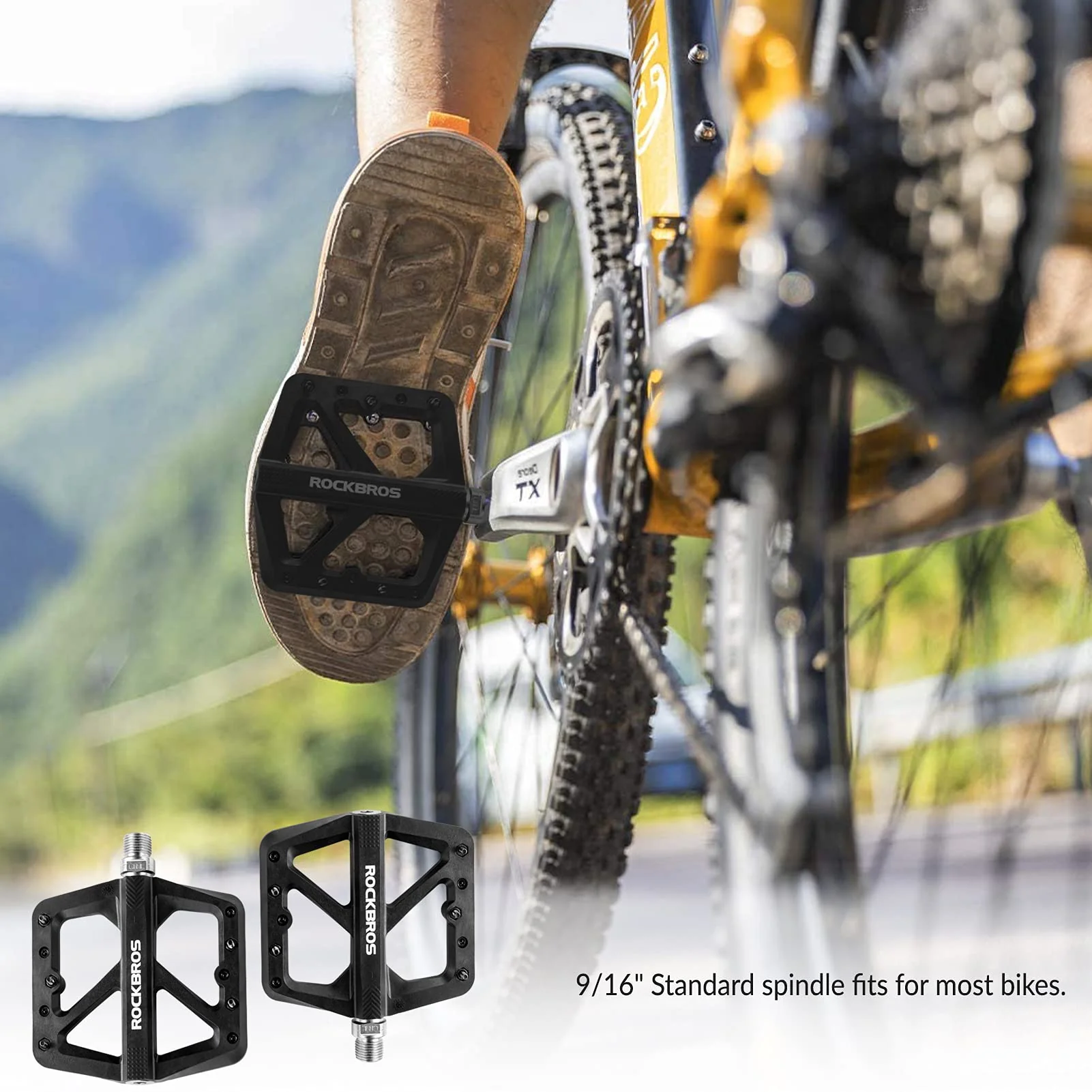 ROCKBROS Bike Pedals Nylon Fiber 9/16 Cycling Wide Platform Flat - Image 43