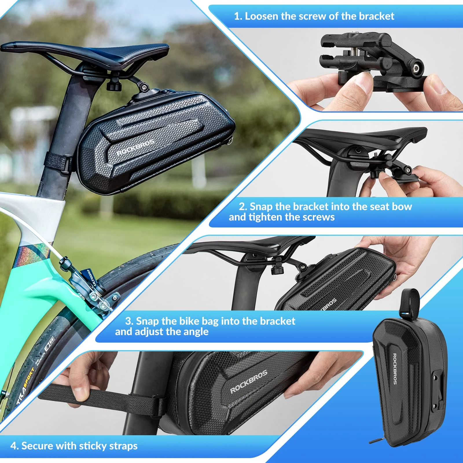 ROCKBROS Bike Saddle Bag Waterproof Bike Bag 1.7L with Taillight Holder - Image 7