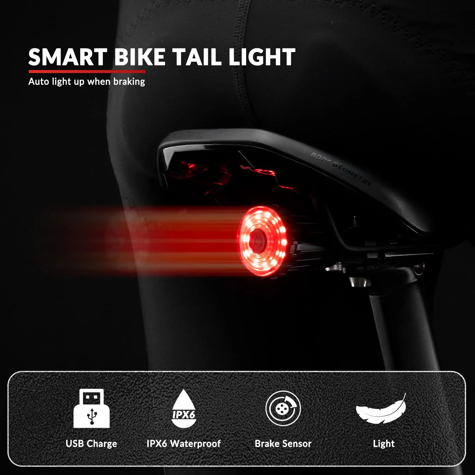 ROCKBROS Brake Sensing Rear Bike Tail Light 100 Lumens USB Rechargeable - Image 8