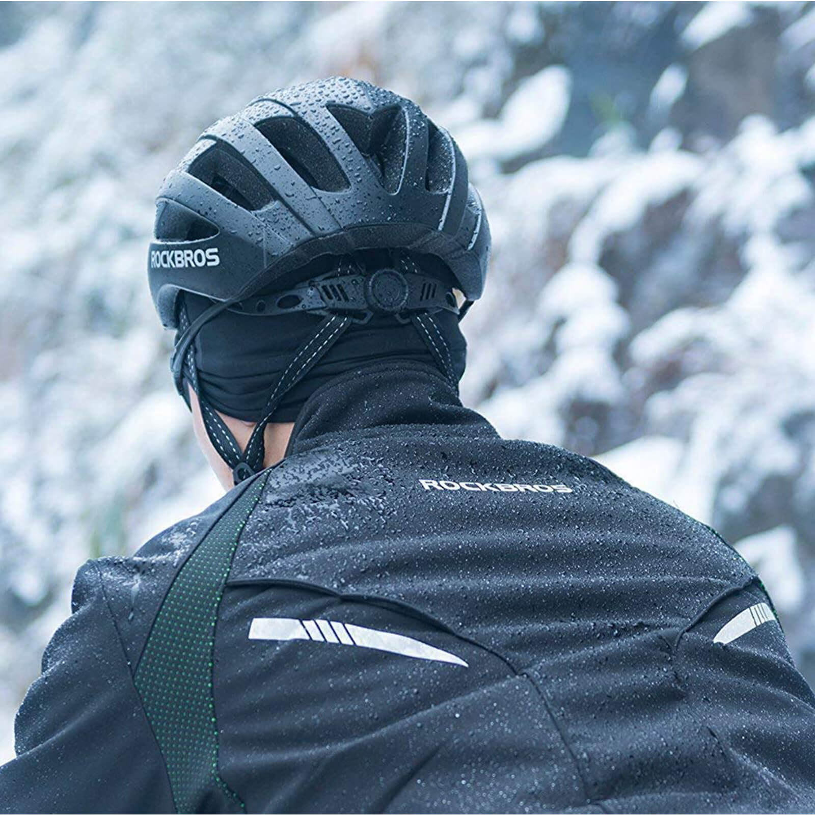 ROCKBROS Cycling Cap, Thermal Fleece Helmet Liner with Earmuffs, Sunproof Black - Image 5