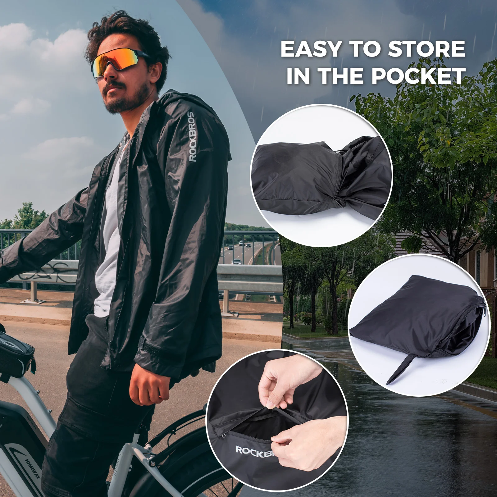 ROCKBROS Cycling Jacket Waterproof Rain Jacket Reflective Unisex - Image 2
