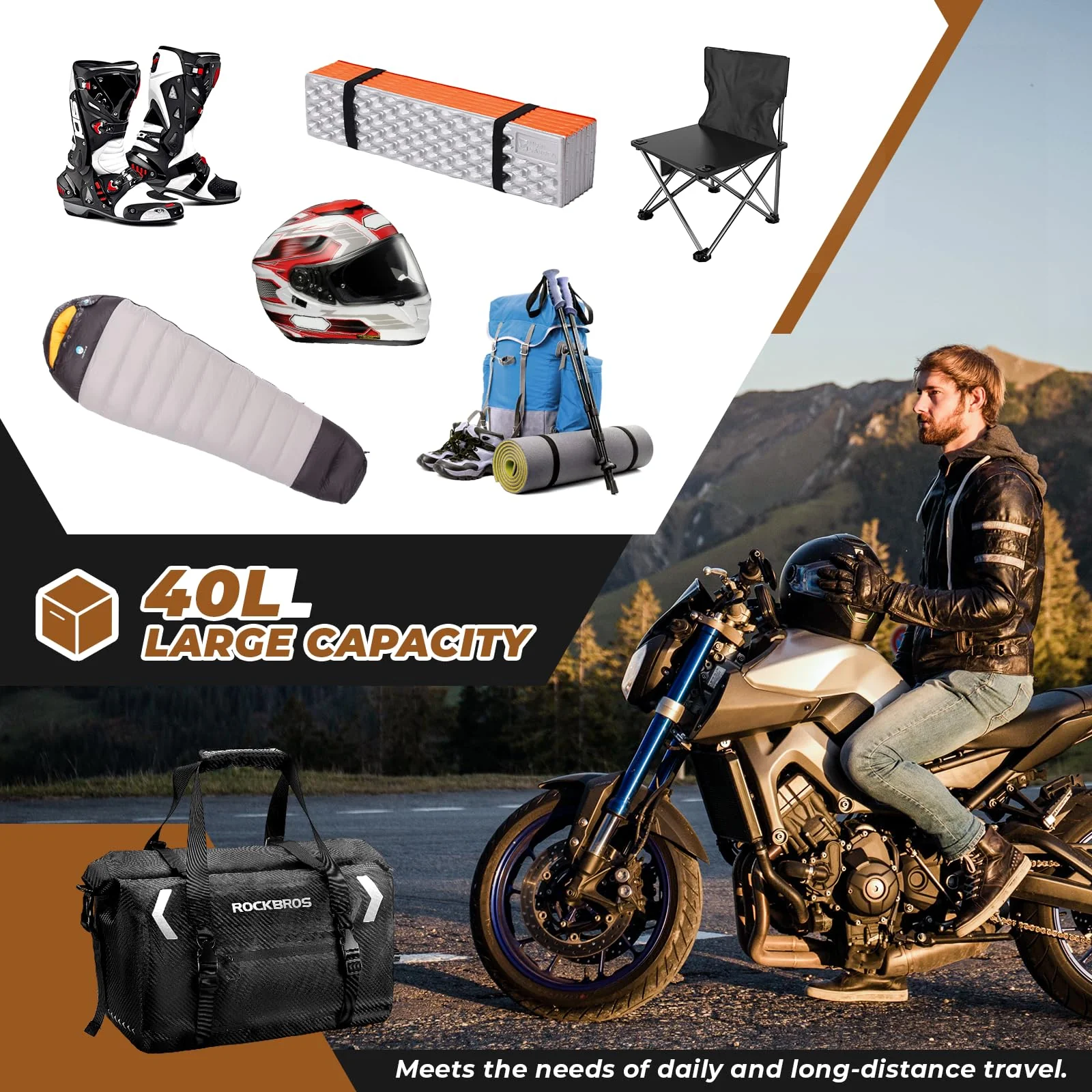 ROCKBROS Motorcycle Tail Bag 100% Waterproof Motorcycle Travel Luggage Bag - Image 18
