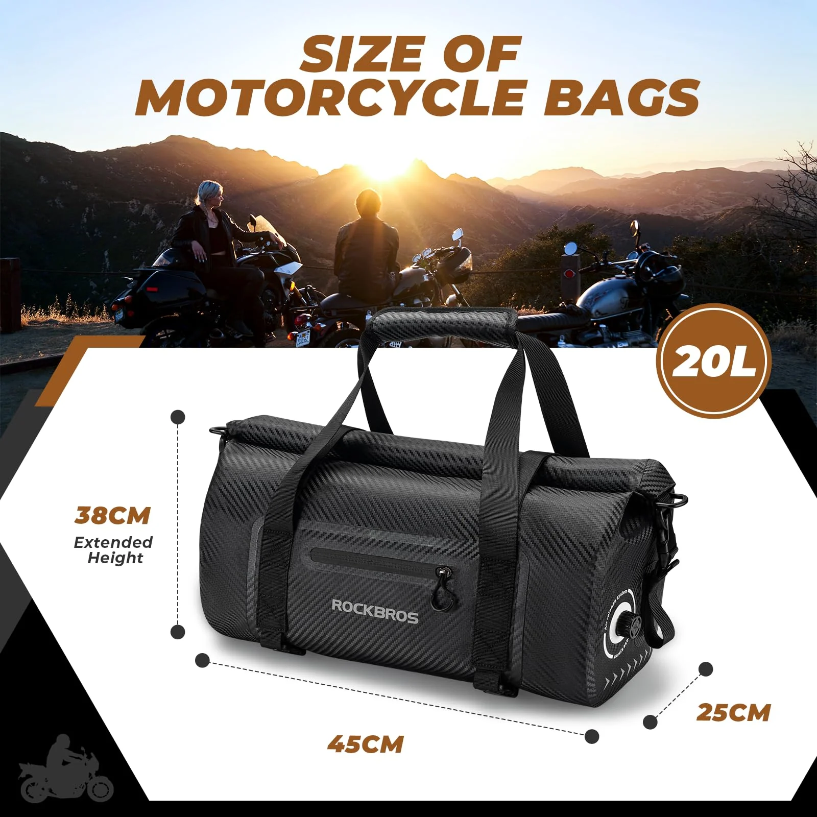 ROCKBROS Motorcycle Tail Bag 100% Waterproof Motorcycle Travel Luggage Bag - Image 2
