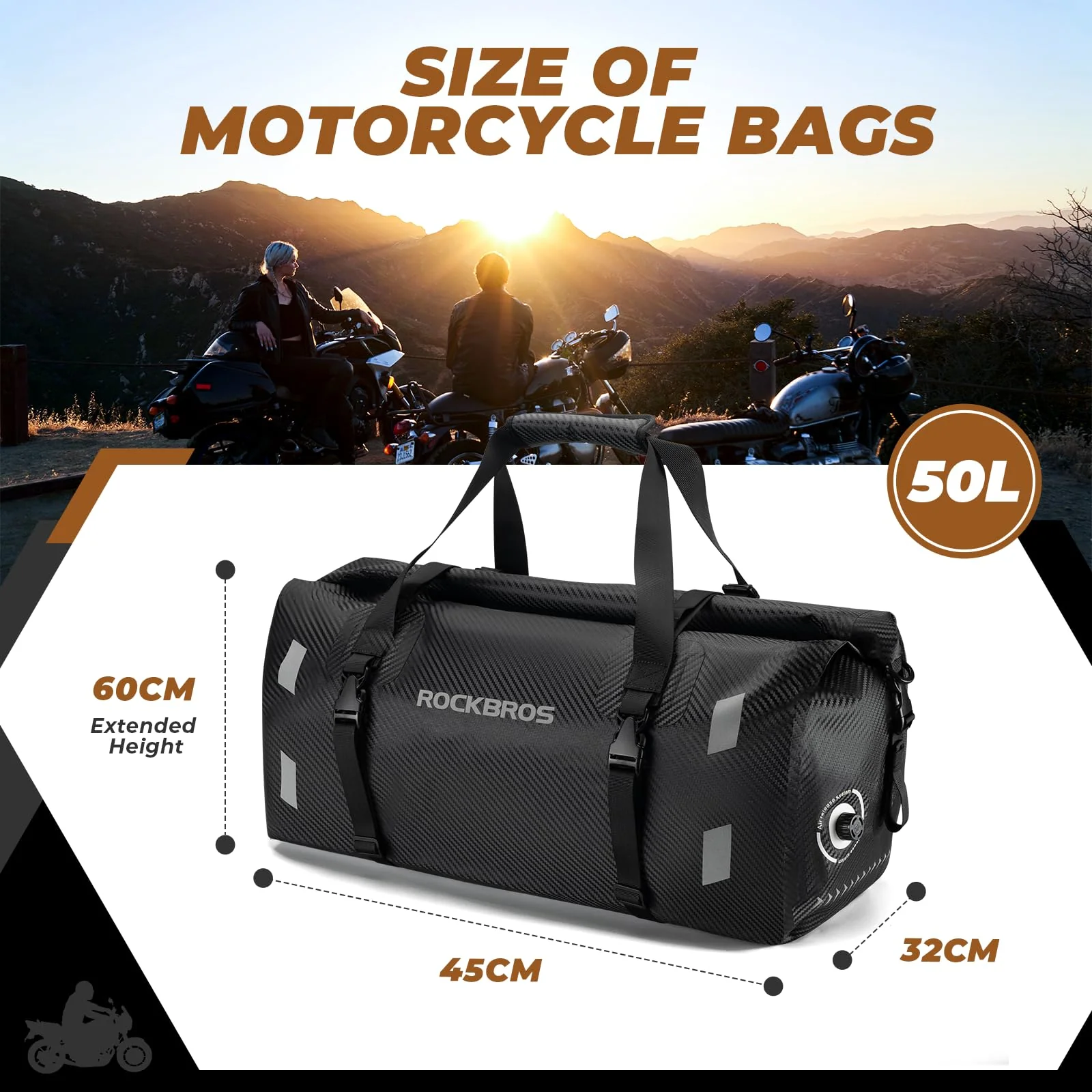 ROCKBROS Motorcycle Tail Bag 100% Waterproof Motorcycle Travel Luggage Bag - Image 20