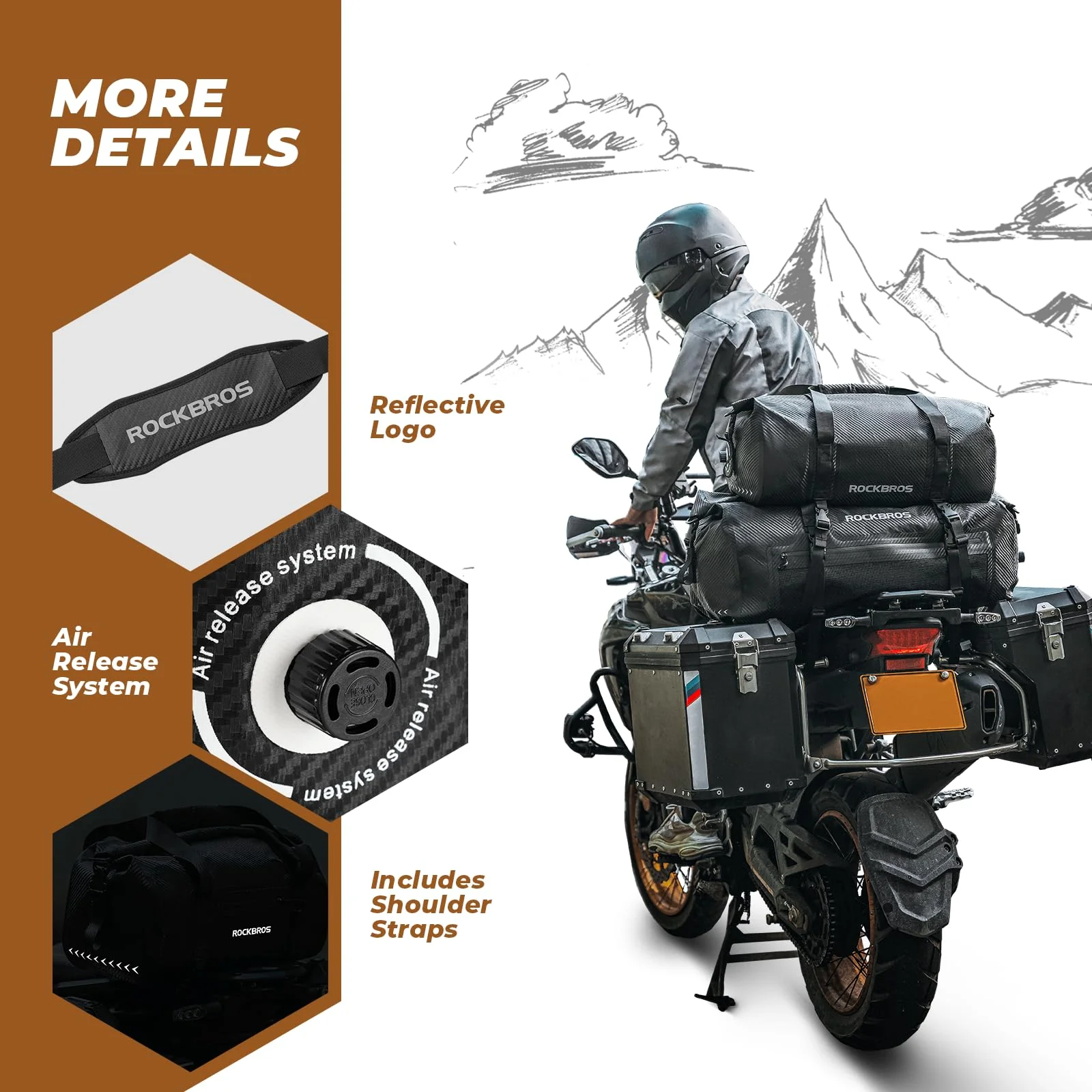 ROCKBROS Motorcycle Tail Bag 100% Waterproof Motorcycle Travel Luggage Bag - Image 23