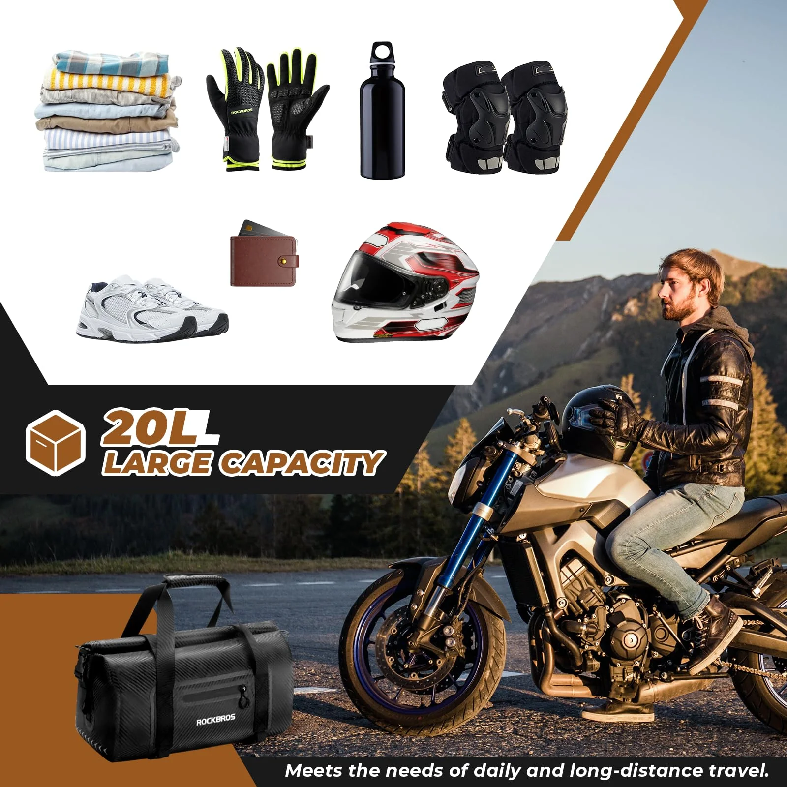ROCKBROS Motorcycle Tail Bag 100% Waterproof Motorcycle Travel Luggage Bag - Image 6
