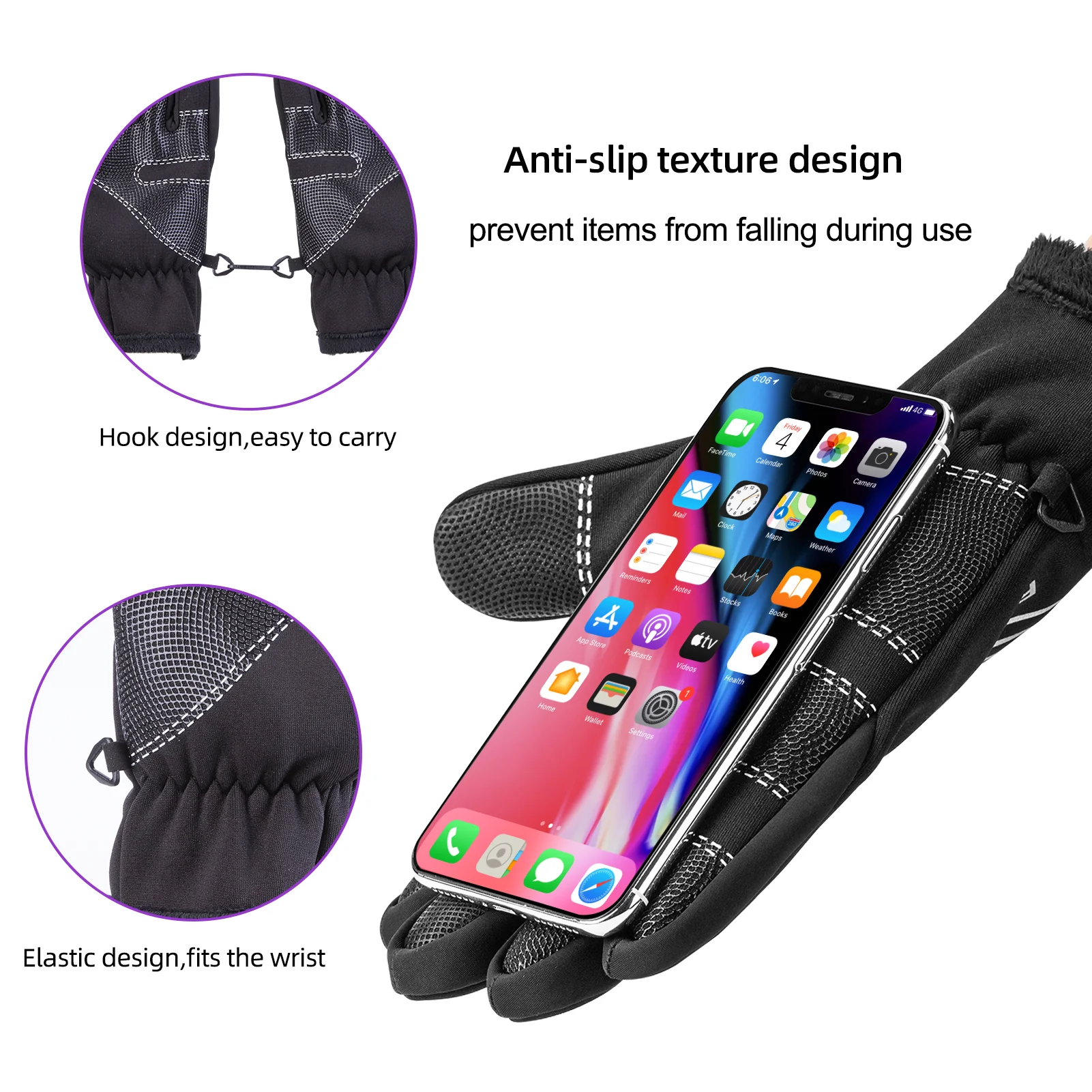 ROCKBROS Non-slip Windproof Fleece Thermal Gloves - Image 4