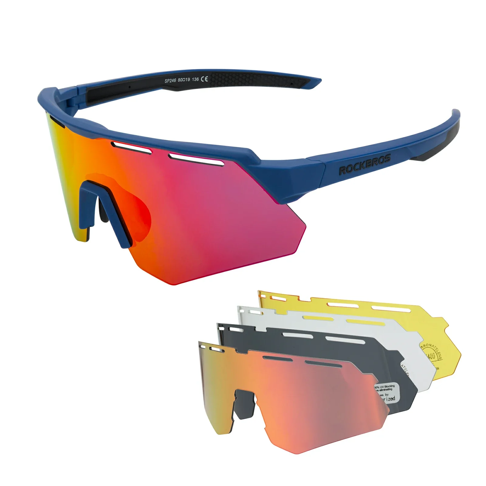 ROCKBROS Polarized Cycling Glasses with 4 Interchangeable Lenses