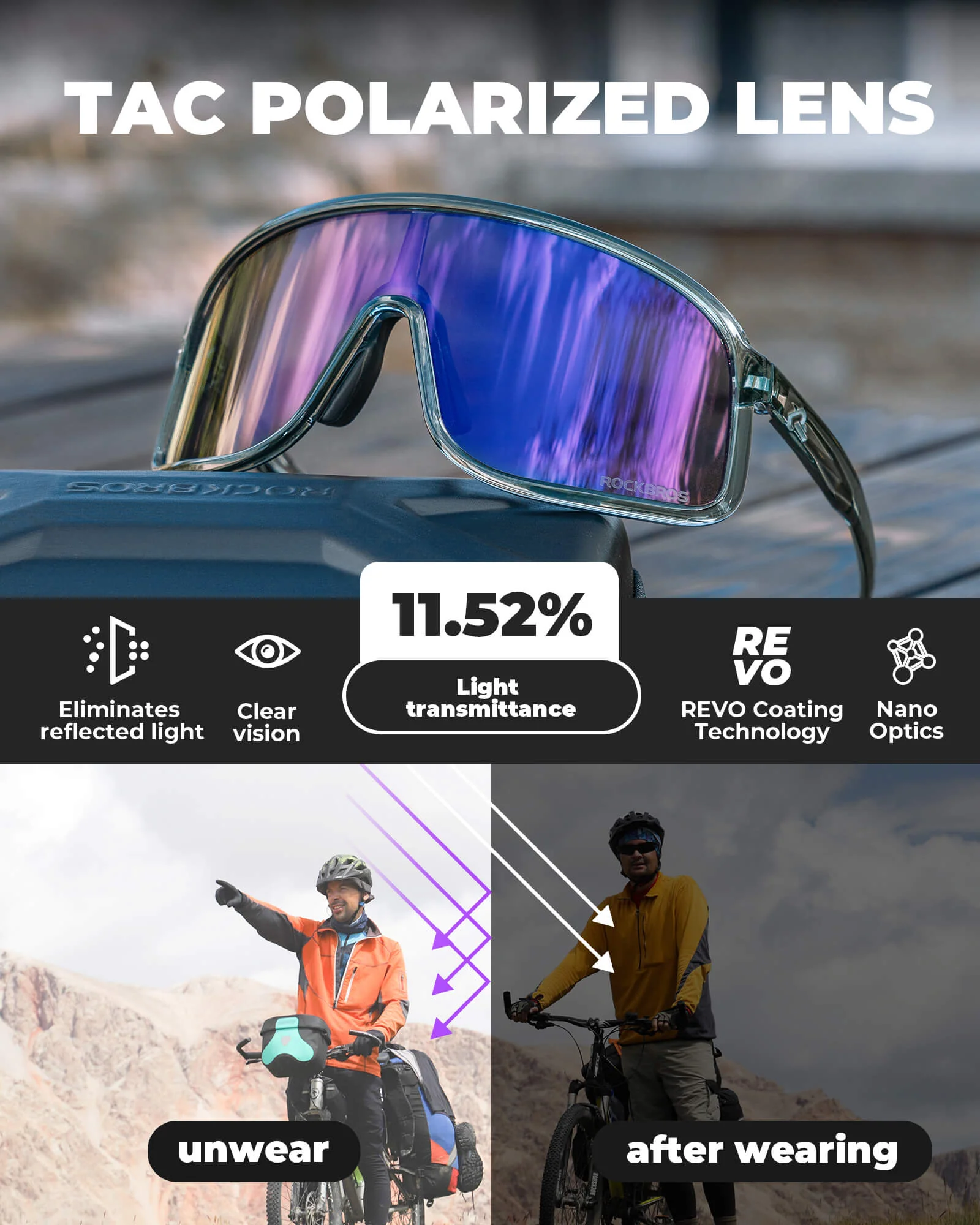 ROCKBROS Polarized Cycling Sunglasses TR90 Frame - SP350 - Image 39
