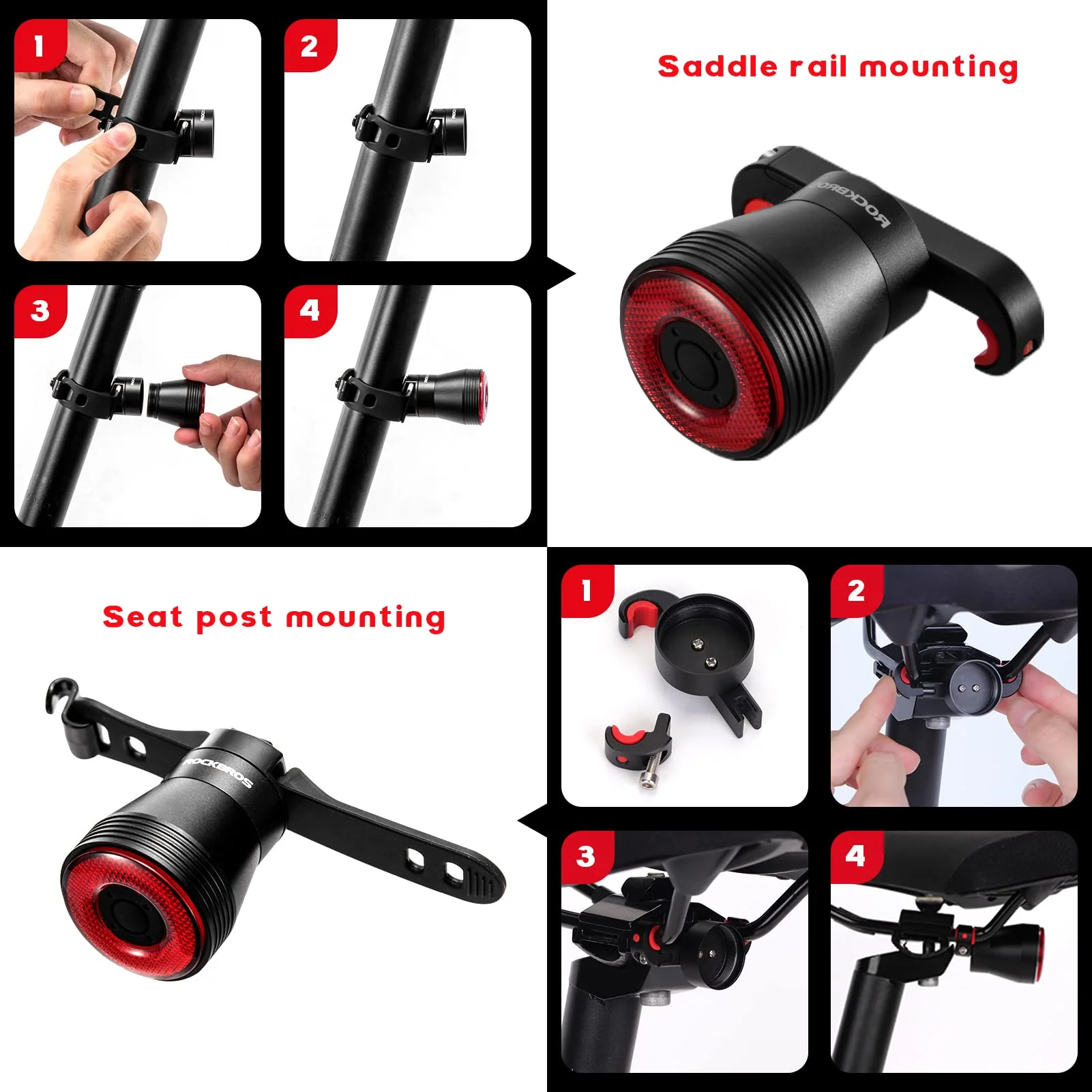 ROCKBROS Q5 Smart Bike Rear Light IPX6 Waterproof LED Brake Light USB Charging - Image 10