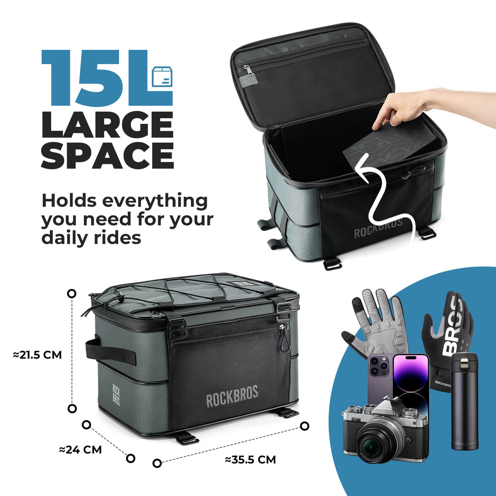 ROCKBROS Road-to-Sky Bike Pannier Bag Foldable Versatile Bike Rack Bag 15-30L - Image 3