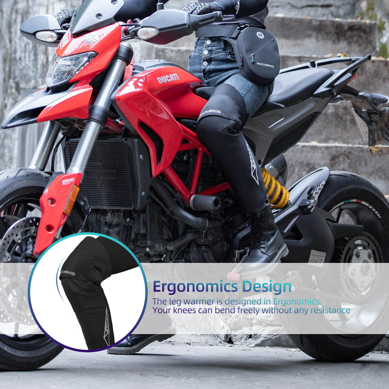 ROCKBROS Windproof Motorcycle Knee Braces Warm Adjustable Pads for Winter - Image 3