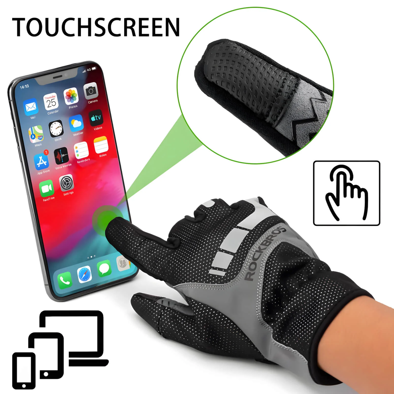 ROCKBROS Windproof Warm Touch Screen Gel Bike Gloves - Image 3