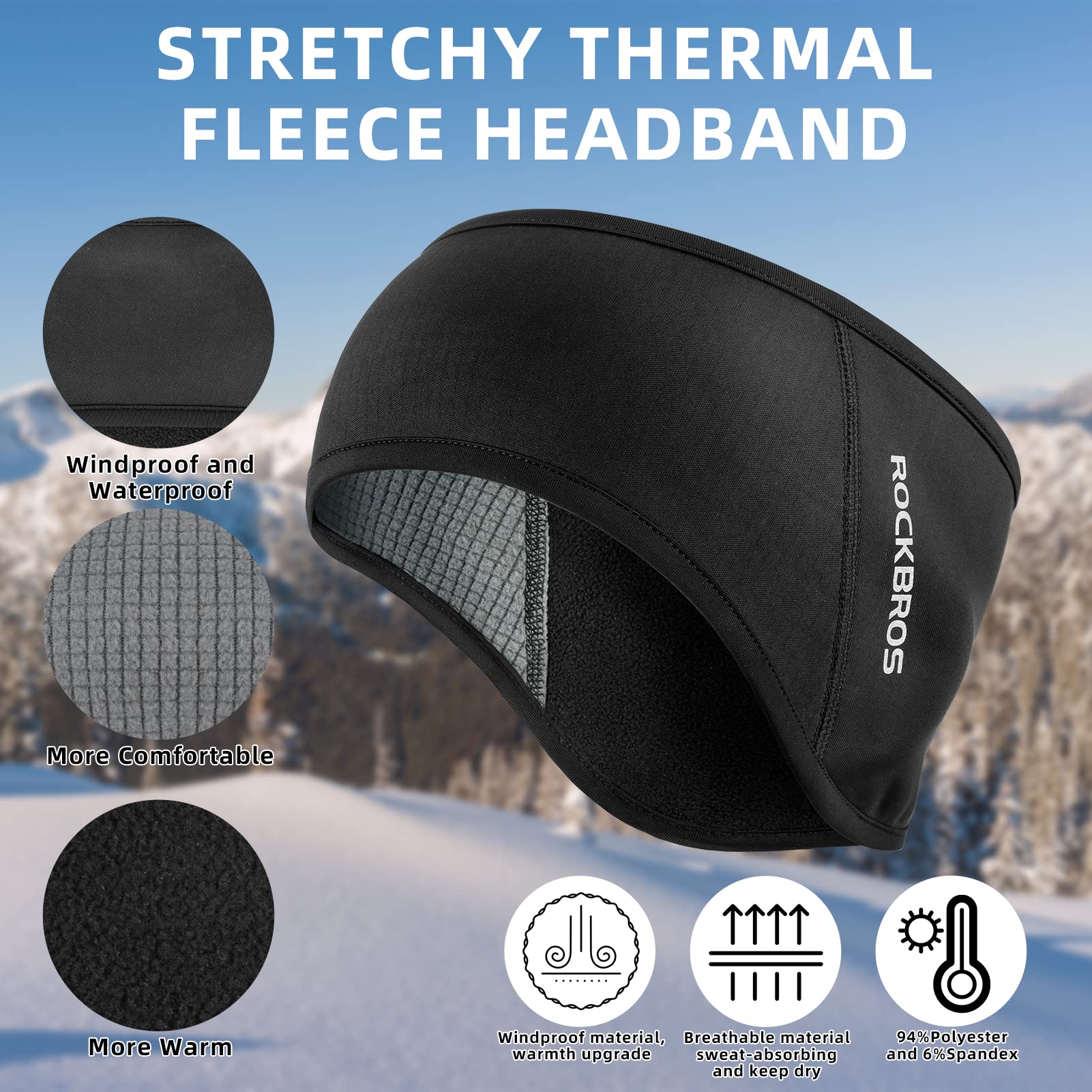 ROCKBROS Winter Sport Headband Cycling Warmers with Ponytail Elastic - Image 3