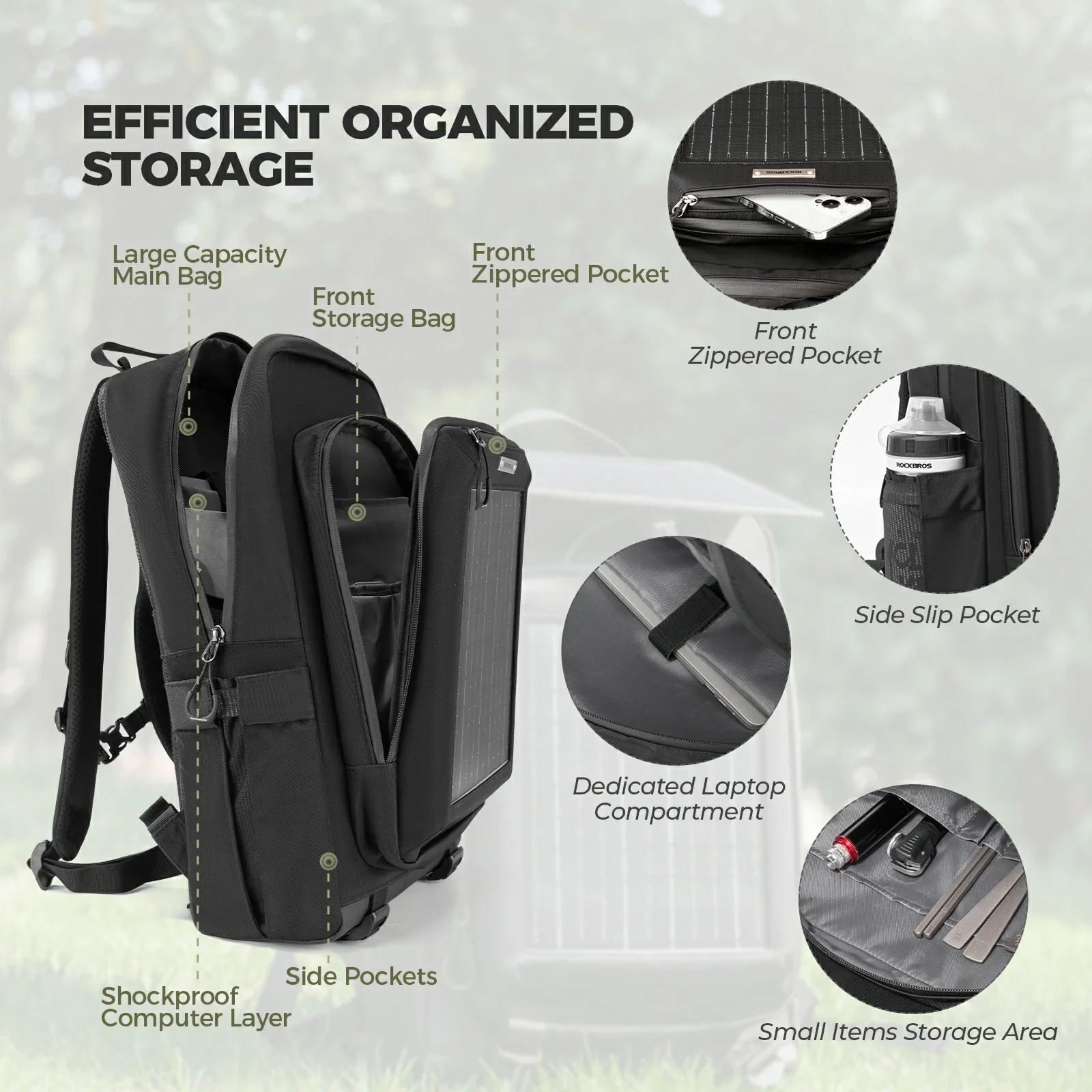 Solar Backpack 20L with Detachable 14W Solar Panel - Image 7