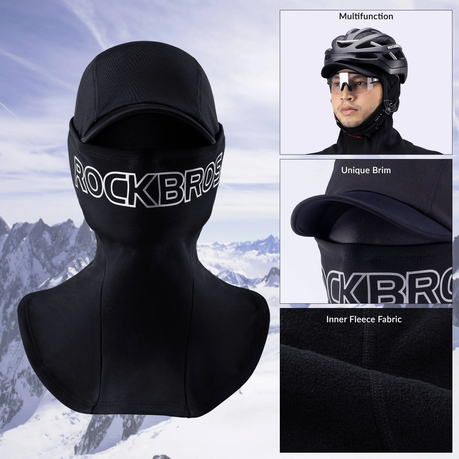 ROCKBROS Winter Windproof Cycling Balaclava Warm Face Hood Mask - Image 2