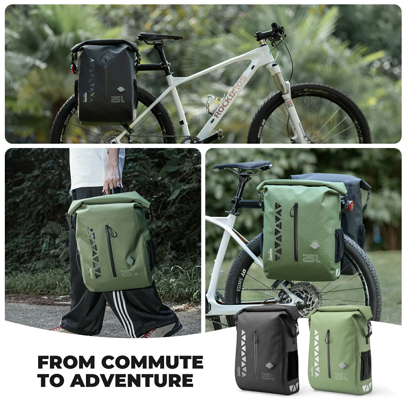 Waterproof 25L Bike Pannier Bag with Roll-Top & Smart Storage - Image 10