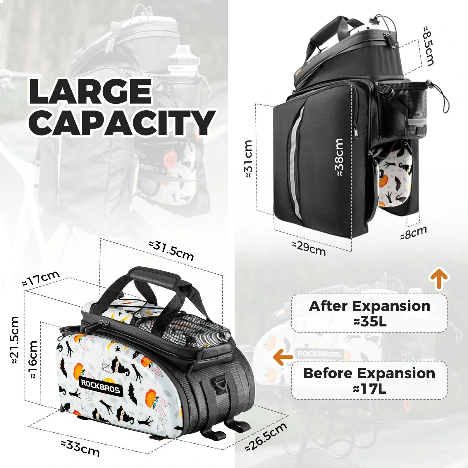 Bike Pannier Bag Double Side Storage with Rain Cover 17L-35L - Image 2